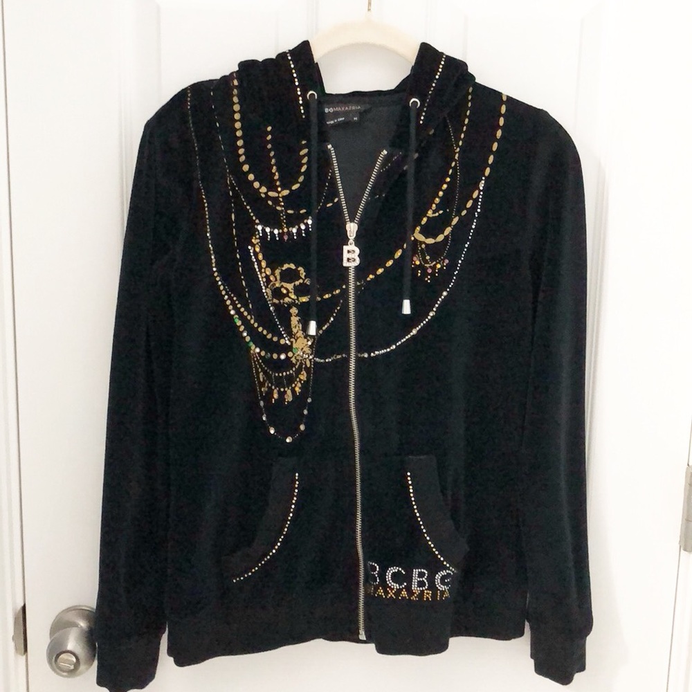 BCBG MAXAZRIA Velour with Rhinestone hoodie D7